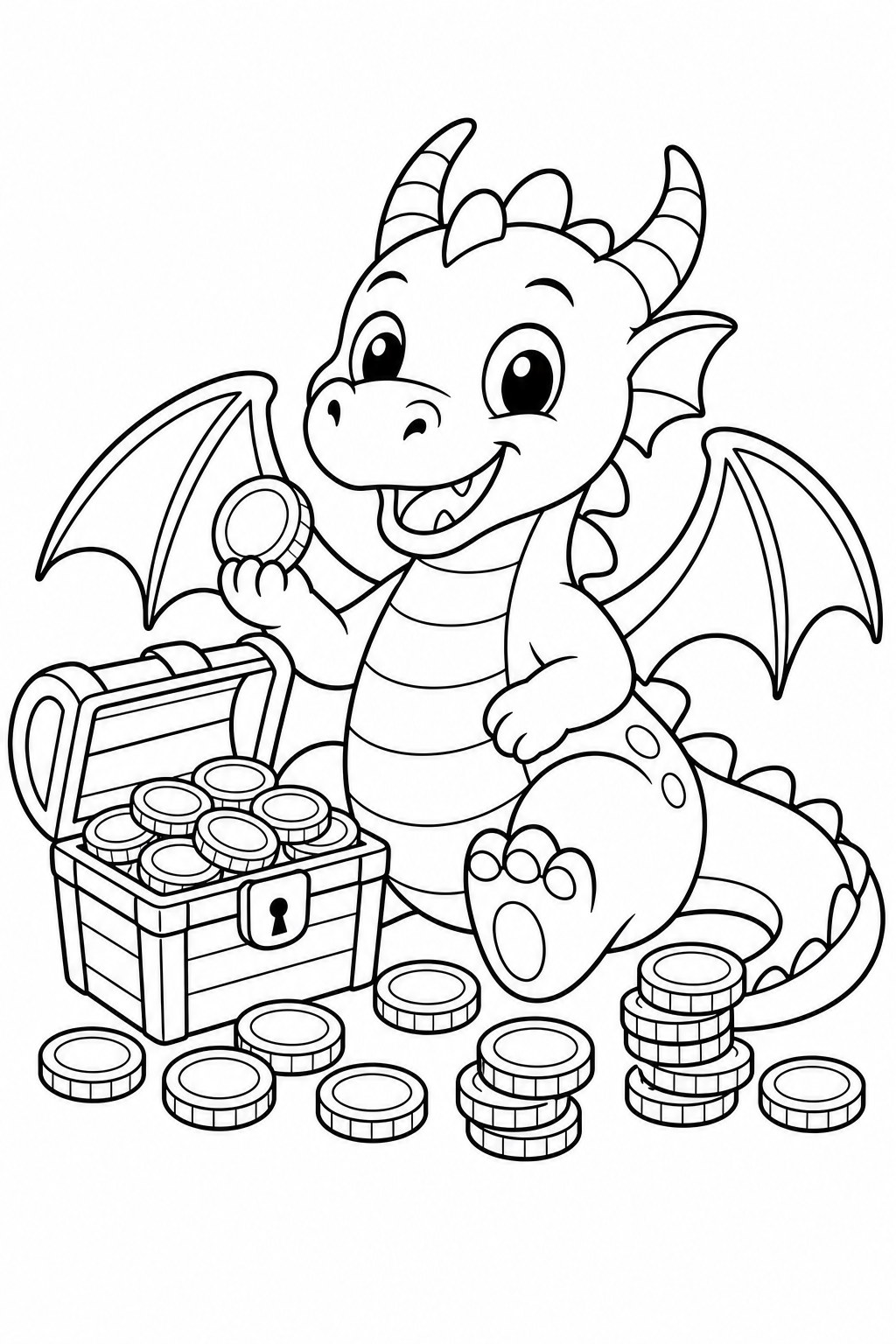 dragon and gold coins coloring page