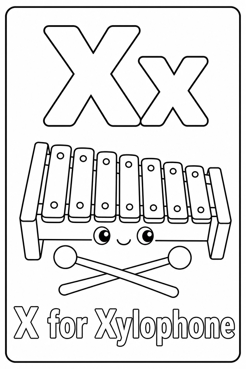 X for Xylophone coloring page