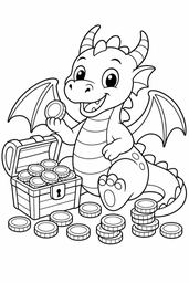 dragon and gold coins coloring page