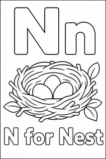 N for Nest coloring page